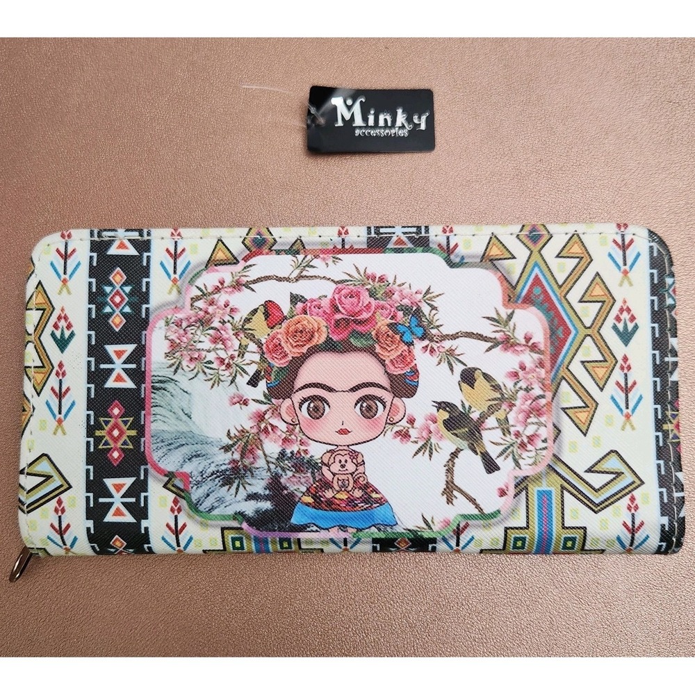 FRIDA KAHLO Graphics Vinyl Zip Around Wallet - Minky Accessories - NEW